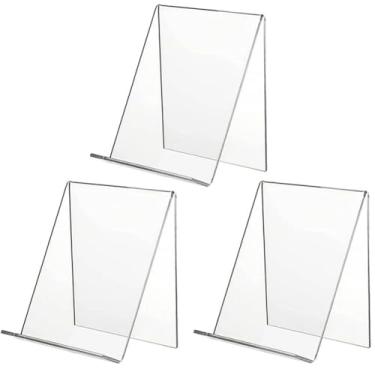 Imagem de 3 peças de suporte de acrílico transparente para livros, cavalete e tablet, prateleira decorativa de mesa para cadernos, fotos, álbuns, obras de arte (100 x 115 x 130 mm)