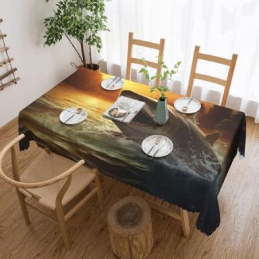 Imagem de RLDOBOFE Toalha de mesa retangular ao anoitecer toalha de mesa de peixe impermeável resistente a manchas toalha de mesa lavável capa de mesa decorativa para mesa de jantar, piquenique, festa