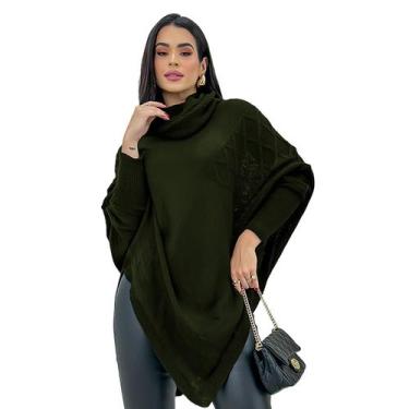 Imagem de Blusa De Frio Feminina Poncho Bico Tricot Manga Longa Gola Cacharrel I