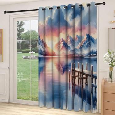 Imagem de Divisória de parede de cortina divisória para sala de lago, cores pastel, paisagem com nuvens, pôr do sol, céu montanhas, cais sereno de inverno, cortinas largas isoladas/cortinas de quarto (painel