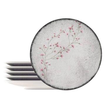 Imagem de Jogo 6 Pratos Rasos Porcelana Floralis Tramontina 25cm Mesa Posta Restaurante Eventos