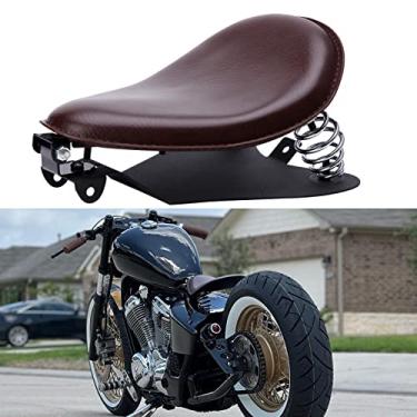 Imagem de Assento individual de couro de motocicleta marrom personalizado com base de mola para Harley Davidson Sportster XL 1200 883 48 Chopper Bobber