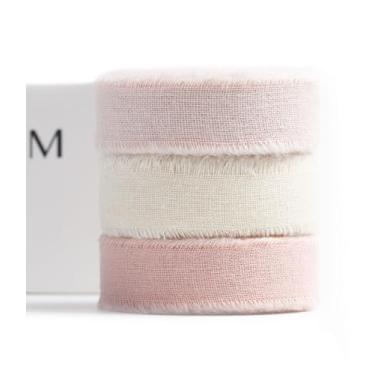 Imagem de Masteroom Fita de algodão 5/20.3 cm x 21 m marfim nude cáqui artesanal fita de tecido desgastado para embrulho de presente, convites de casamento, buquês de noiva, chás de bebê, decoração de férias e