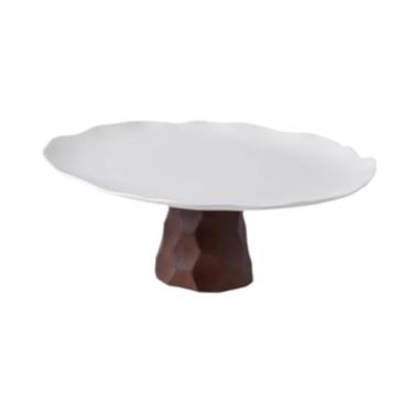 Imagem de WeiLaiKeQi Suporte para bolo, expositor de cupcakes, prato com pés, bandeja redonda para servir, prato para casamento, pizza, aniversário, chá de bebê, 10 Inch