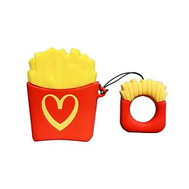 Imagem de Capa de silicone para Airpods Pro, linda e divertida batatas fritas de hambúrguer, capa protetora de borracha macia com chaveiro (capa de batatas fritas)