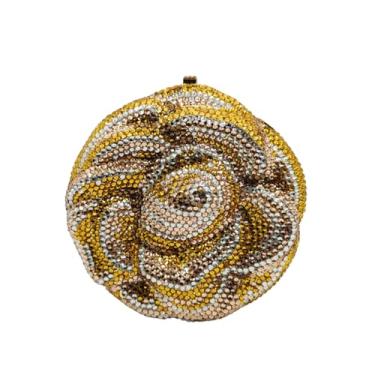 Imagem de DEBIMY Bolsa feminina de luxo 3D rosa flor clutch bolsa feminina de cristal completo festa diamante noite bolsa mini bolsa de casamento, Dourado