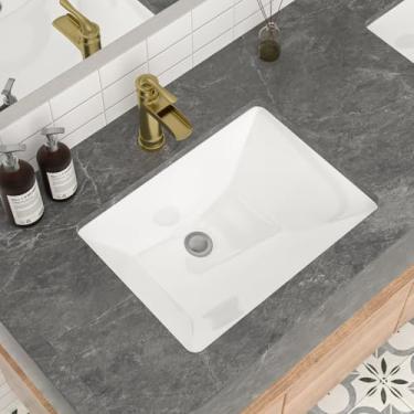Imagem de Mocoloo Pia de banheiro embutida 50 x 38 cm retangular porcelana branca cerâmica pia de banheiro 18 cm de profundidade com ralo de transbordamento pia de lavatório sob o balcão montado