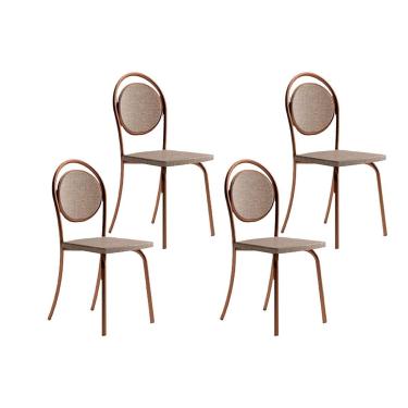 Imagem de Kit 4 Cadeiras Sala Jantar 1738 4 Uni Rose/Linho Areia/Courano Caramelo - Carraro
