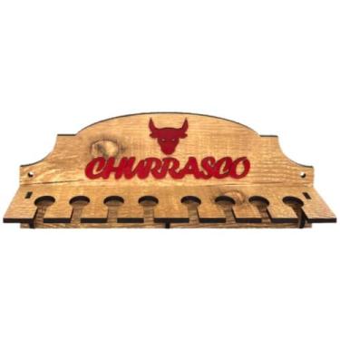 Imagem de Suporte Porta 8 Espetos De Parede Decorativo Para Churrasco Em Madeira