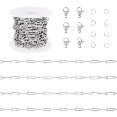 Imagem de Spritewelry Corrente de elos de aço inoxidável de 4,6 m com clipe de papel, pulseira, kit de fabricação de correntes artesanais com fechos de garra de lagosta e anéis de salto para fabricação de joias