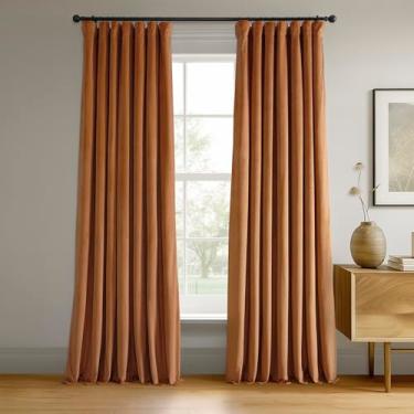 Imagem de HPD Half Price Drapes Cortinas blackout de veludo com assinatura de 213 cm de comprimento e bloqueio de luz total cortina blackout para quarto (1 painel), 127 cm L x 213 C, abóbora queimada