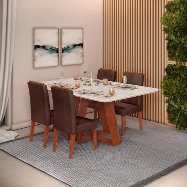 Imagem de Conjunto Sala de Jantar 4 Cadeiras Tampo Sem Vidro 170x90 DJ Móveis Kiara Freijó Quartzo Yasmin Veludo Moca