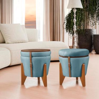 Imagem de Puff flex Linho Claro 3 em 1 Baú e Mesa de Centro Multifunções Organiza Rústico Maciço (Verde)