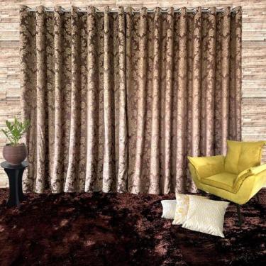 Imagem de Cortina Tecido Jacquard Medalhão Marrom com Bege - 3m x 5,60m de Largu