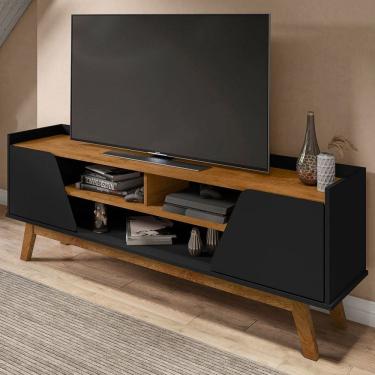 Imagem de Rack para TV Até 65 Polegadas Mackenzie 2 Portas 1 Prateleira Preto Fosco/Natural - Pnr Móveis