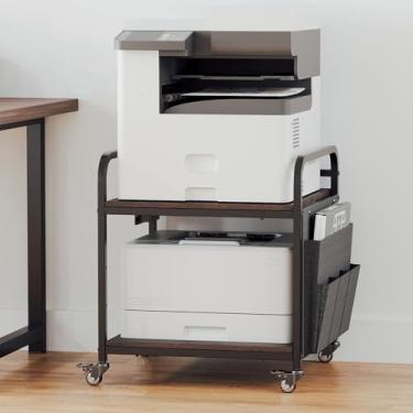 Imagem de MIXISAV Suporte de impressora com armazenamento, mesa de impressora ajustável em altura com tomadas elétricas e portas USB, carrinho de impressora sob a mesa com rodas para escritório em casa (marrom)