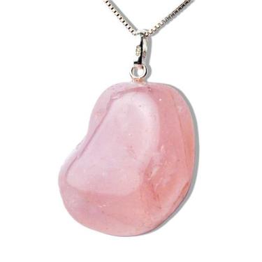 Imagem de Colar Pedrinha Quartzo Rosa Verdadeira Montagem Prata 950 - Cristaisde