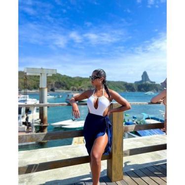 Imagem de Maiô de banho Fio Dental com busto decotado BM BEACH, Branco, P