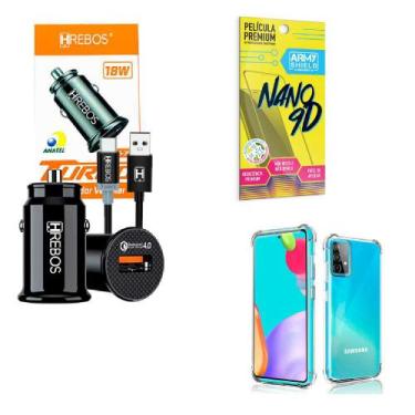 Imagem de Kit Carregador Veicular Turbo 18w com Capinha Samsung A52 + Película 9