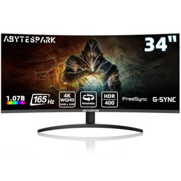 Imagem de abytespark Monitor de jogos WQHD 4K (3440 × 1440) curvo de 34 polegadas, 165Hz 1500R-PIP/PBP, 1ms (MPRT), HDR400, DCI-P3 95%, FreeSync e G-Sync, 2 DP 1.4 e 2 HDMI 2.0, ajuste de altura de inclinação
