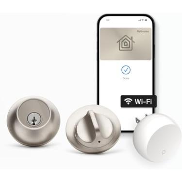 Imagem de Level Fechadura + Fechadura Inteligente – A Menor Fechadura Inteligente do Mundo e Chaves Apple Home – Aplicativo Level para iOS e Android – Funciona com Apple Home (Satin Nickel)