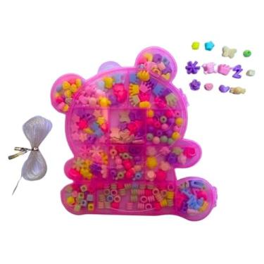 Imagem de Maleta Infantil Porta Miçangas Formato Ursinho com 13 Divisórias, Miçangas Coloridas com Fio de Nylon para Fazer Colares e Pulseiras
