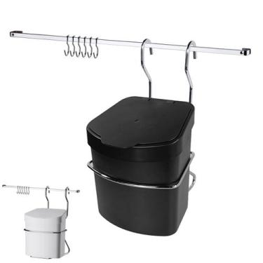Imagem de Kit Cozinha Barra 45cm De Parede Cromada Com 6 Ganchos + Lixeira 2,5L 
