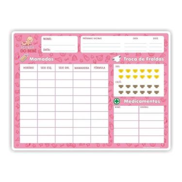 Imagem de Tabela Controle Amamentação Magnética Rosa Ímã De Geladeira