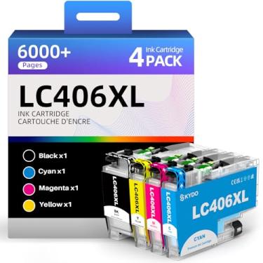 Imagem de Skydo Cartuchos de tinta LC406XL para Brother LC406 XL LC406XL LC 406 Trabalho de substituição para impressora Brother MFC-j4335DW MFC-j6555DW MFC-j4535DW MFC-j5855DW (preto, ciano, magenta, amarelo,