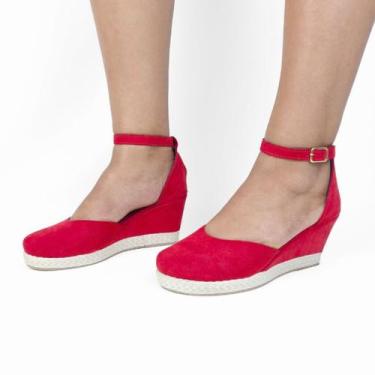 Imagem de Sandália Anabela Fechada Salto Plataforma - Tulip Shoes, Vermelho, 38