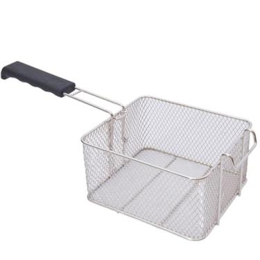 Imagem de Cesta de fritadeira, cesta de fritadeira 21 x 19 x 11 cm de aço inoxidável com alça removível e ganchos de borda de panela, cozinha retangular para cozinhar batatas fritas para servir comida