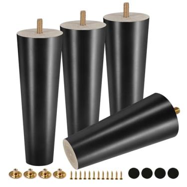 Imagem de FoDau770 Pernas de móveis de madeira de borracha preta, 18 cm, pés de madeira afunilados retos de meados do século, conjunto de 4, peças de reposição para pés de móveis UNC de 5/40.6 cm para armário