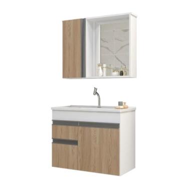 Imagem de Gabinete Armario Para Banheiro Firenze com Espelheira e Cuba Branco/areal