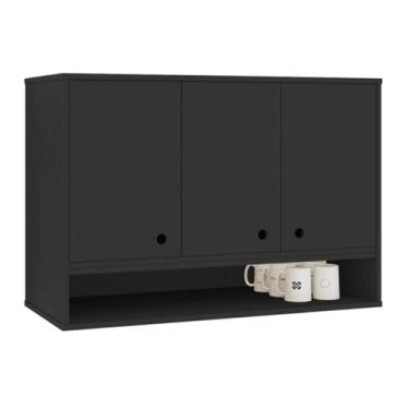 Imagem de Armário Jessica para Cozinha 3 Portas com Prateleira Armarinho Organizador - Opções de Cores (PRETO)