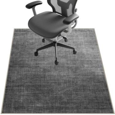 Imagem de Tapete de cadeira para piso de madeira, 122 cm x 91 cm, tapete embaixo da mesa para cadeira de computador com rodinhas e piso baixo, protetor de piso antiderrapante para escritório em casa, cinza