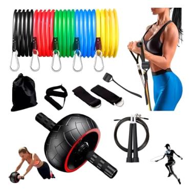 Imagem de Aparelho Abdominal Roda Corda Pular Academia Em Casa Elastico Extensor Fisioterapia Ginastica ao ar livre
