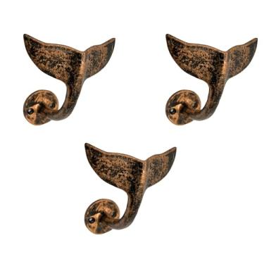 Imagem de AYZCORP Conjunto de 3 ganchos de ferro fundido em forma de cauda de baleia para decoração de arte de parede - cabides em forma de cauda de Whaie e porta-chaves - cabide de roupas e mochila - ganchos