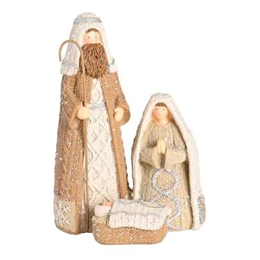 Imagem de Dicksons Estatueta individual de presépio de Natal 10 x 14 cm malha de resina com glitter família sagrada