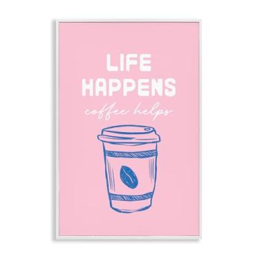 Imagem de Stupell Industries Coffee helps life happen on pink white Framed Giclee Art Design da JJ Design House LLC, 61 x 40 cm