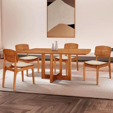 Imagem de Mesa Patros Tampo 120 Laminado Barril com 4 Cadeiras Malta Gold Moderna Mobília