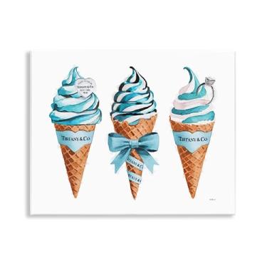 Imagem de Stupell Industries Design de arte de parede de cones de sorvete glam azul por Amanda Greenwood, 28 x 35 cm