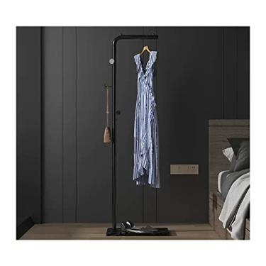 Imagem de ZzleoyuUUs-12 Suporte de casaco para pendurar no chão, cabideiro, quarto, simples, para casa, sala de estar, cabideiro, prateleira, tipo haste única, suporte para casacos (preto + preto, 170 cm)