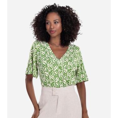 Imagem de Blusa Feminina Estampada Godê Rovitex Verde, GG, Verde