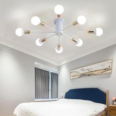 Imagem de Luzes de teto internas para sala de estar lustres Sputnik modernos com montagem semiembutida para sala de jantar luminária de teto soquete E27 restaurante quarto (lâmpadas não incluídas) (branco +