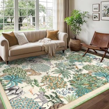 Imagem de COZYLOOM Tapetes laváveis à máquina de 22 x 30,5 cm, tapete grande moderno com detalhes florais, capa dobrável resistente a manchas, tapete antiderrapante portátil para sala de estar, escritório