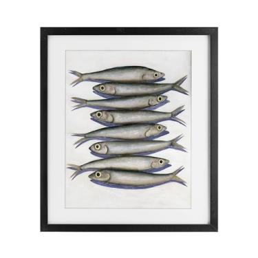 Imagem de Stupell Industries Desenho emoldurado de peixe anchova empilhado preto sob vidro por Michael Willett, 53 x 43 cm