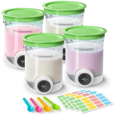 Imagem de Pacote com 4 frascos e tampas em espiral de creme para ninja, compatível com NC700 Series Ninja Swirl Ice Cream & Soft Serve Makers, com 4 colheres e 64 etiquetas graváveis, livre de BPA e seguro para