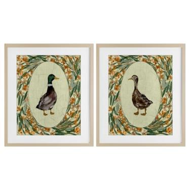 Imagem de Stupell Industries Estampa emoldurada de bétula de 2 peças de retratos de pato floral country por Yen, 40,6 x 33,5 cm