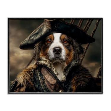 Imagem de Stupell Industries Barking Buccaneer Pirate Dog Design de arte giclée emoldurado preto por Kelley Parker, 11 x 14