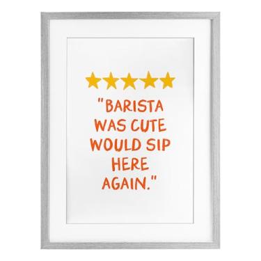Imagem de Stupell Industries Cute Barista Rating Review Impressão emoldurada cinza design sob vidro por JJ Design House LLC, 50 x 35,5 cm